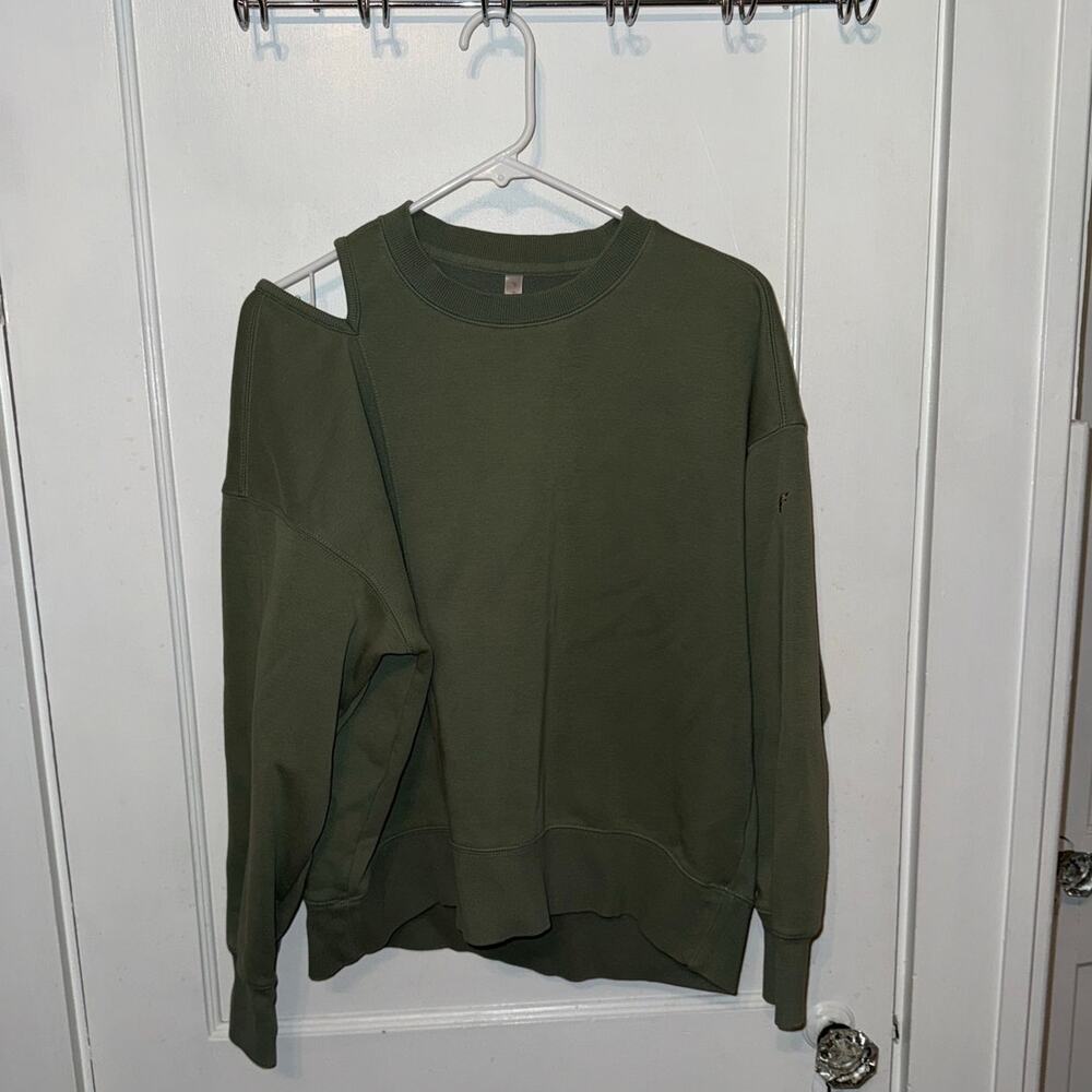 Fabletics One Shoulder Cutout Pullover Sweatshirt Green size S